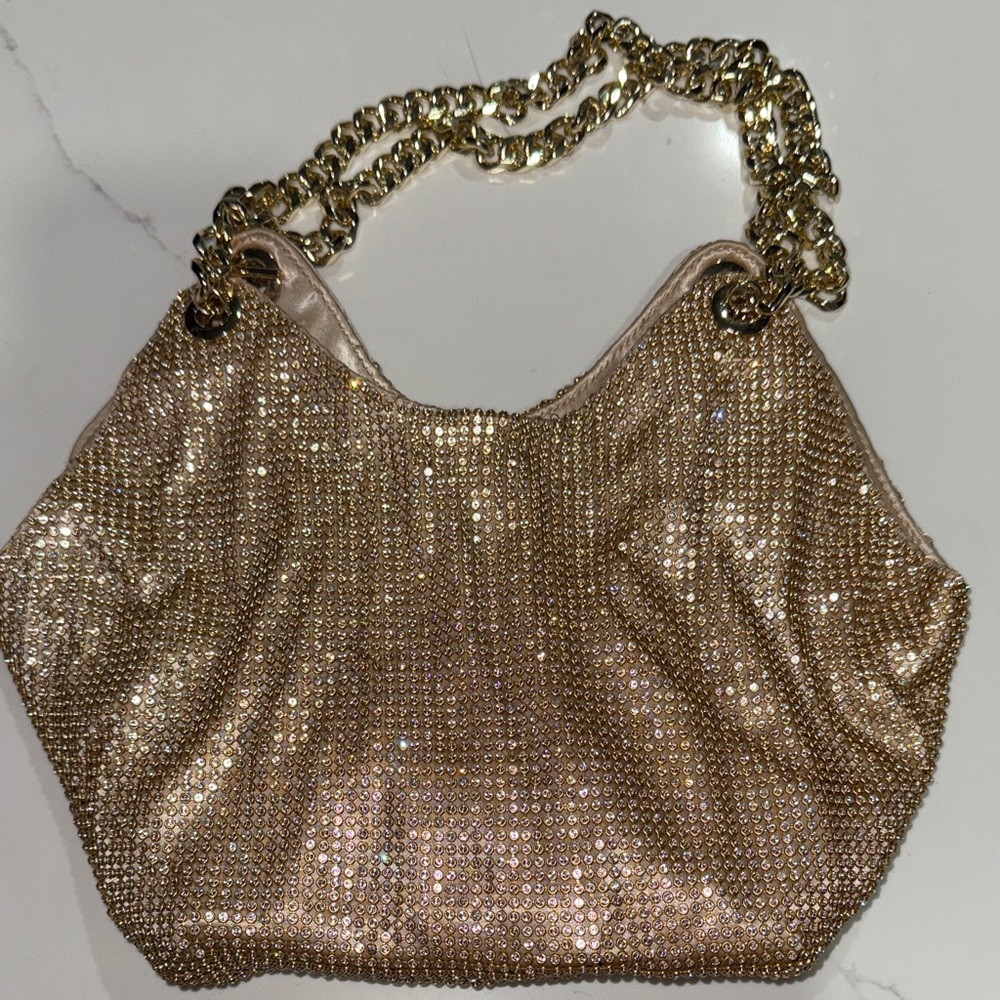 Zara Gold Sparkle Shoulder Bag with Chain Strap